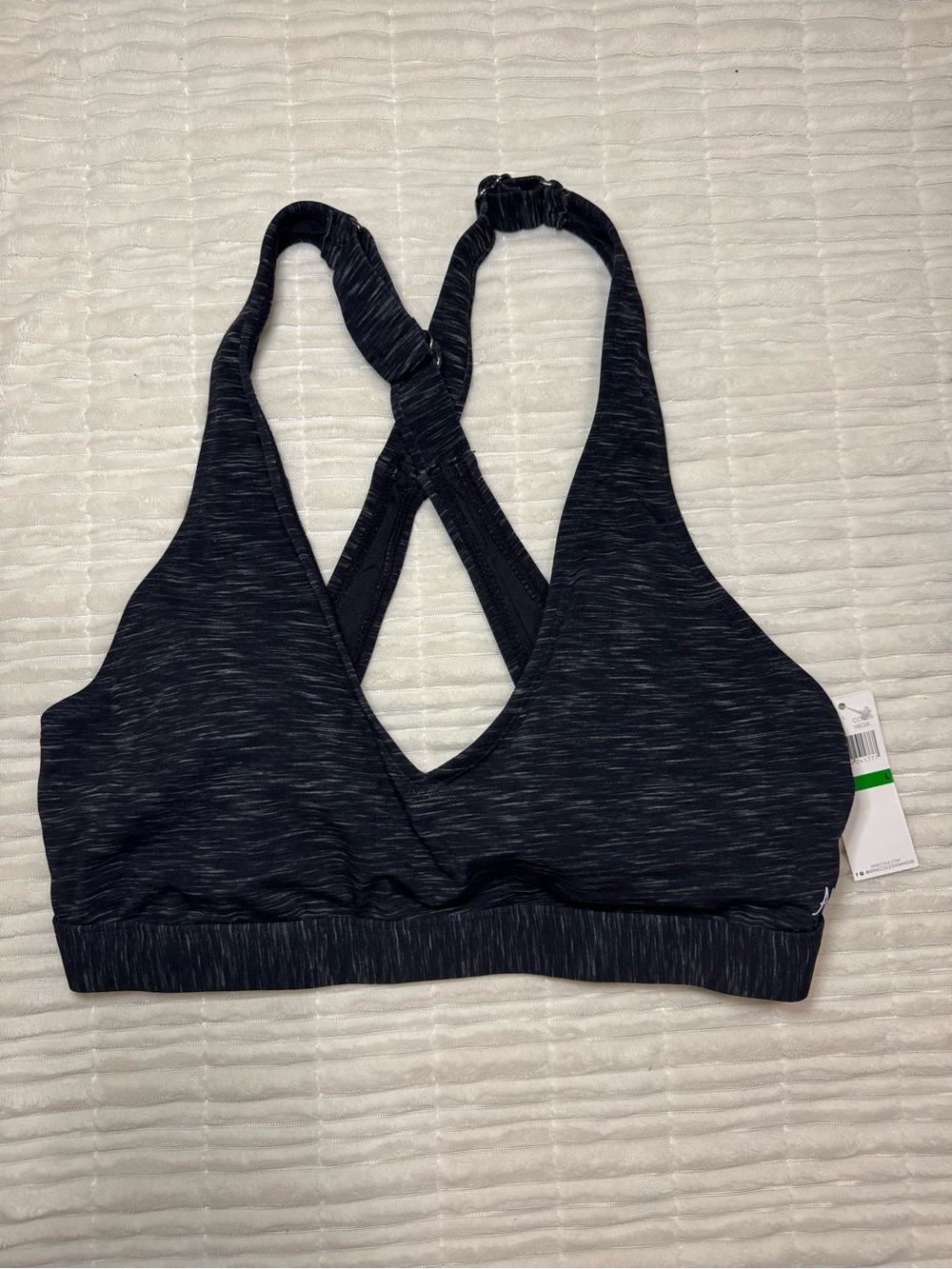Anne Cole Active Sports Bra Large Charcoal Black Heather CrossBack Max Support